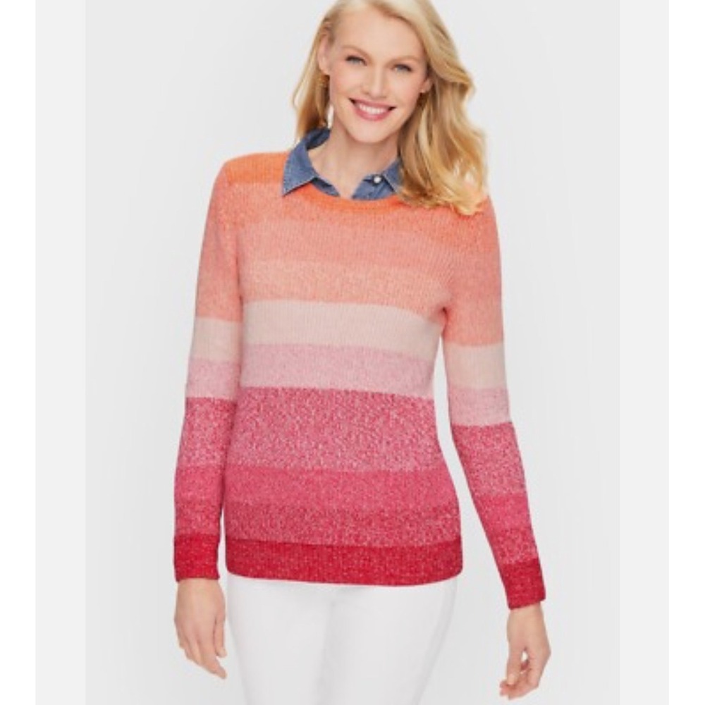 Talbots Ombre Striped‎ Pullover Sweater Womens Petite Small Orange Pink